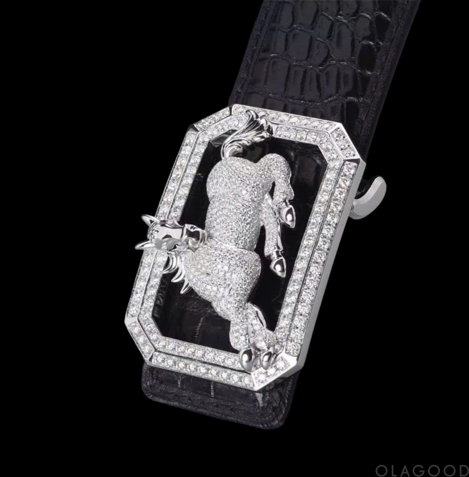Đầu khóa thắt lưng hình con ngựa - Bạc ý 925 mạ vàng trắng - Đính kim cương Moissanite - KB0186 - Hình ảnh 5