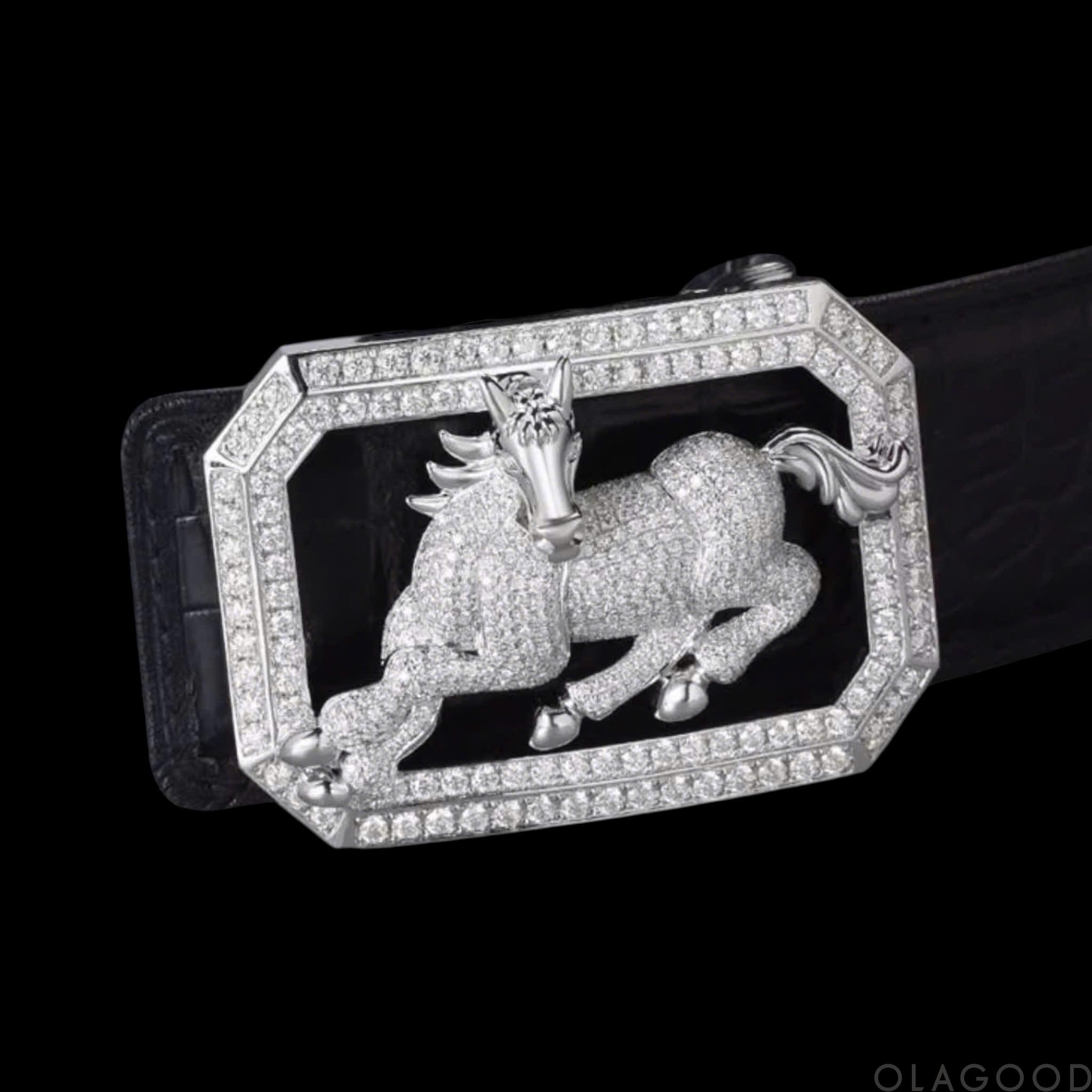 Đầu khóa thắt lưng hình con ngựa - Bạc ý 925 mạ vàng trắng - Đính kim cương Moissanite - KB0186 - Hình ảnh 4