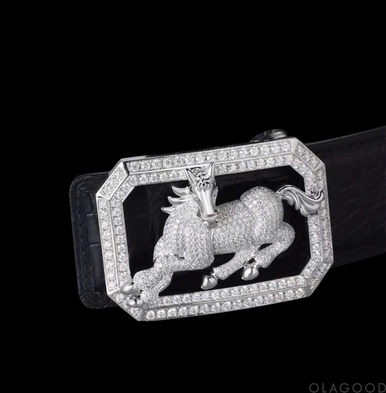 Đầu khóa thắt lưng hình con ngựa - Bạc ý 925 mạ vàng trắng - Đính kim cương Moissanite - KB0186