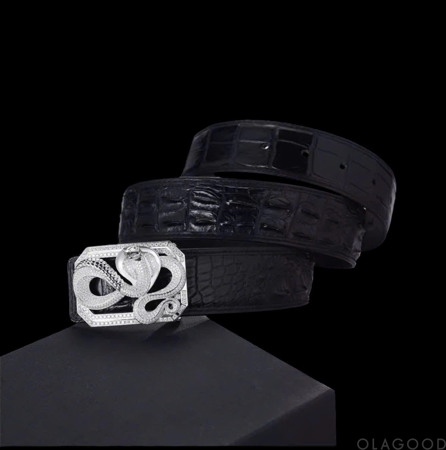 Đầu khóa thắt lưng hình hổ mang chúa – Bạc ý 925 mạ vàng trắng – Đính kim cương Moissanite - KB0187 - Hình ảnh 4