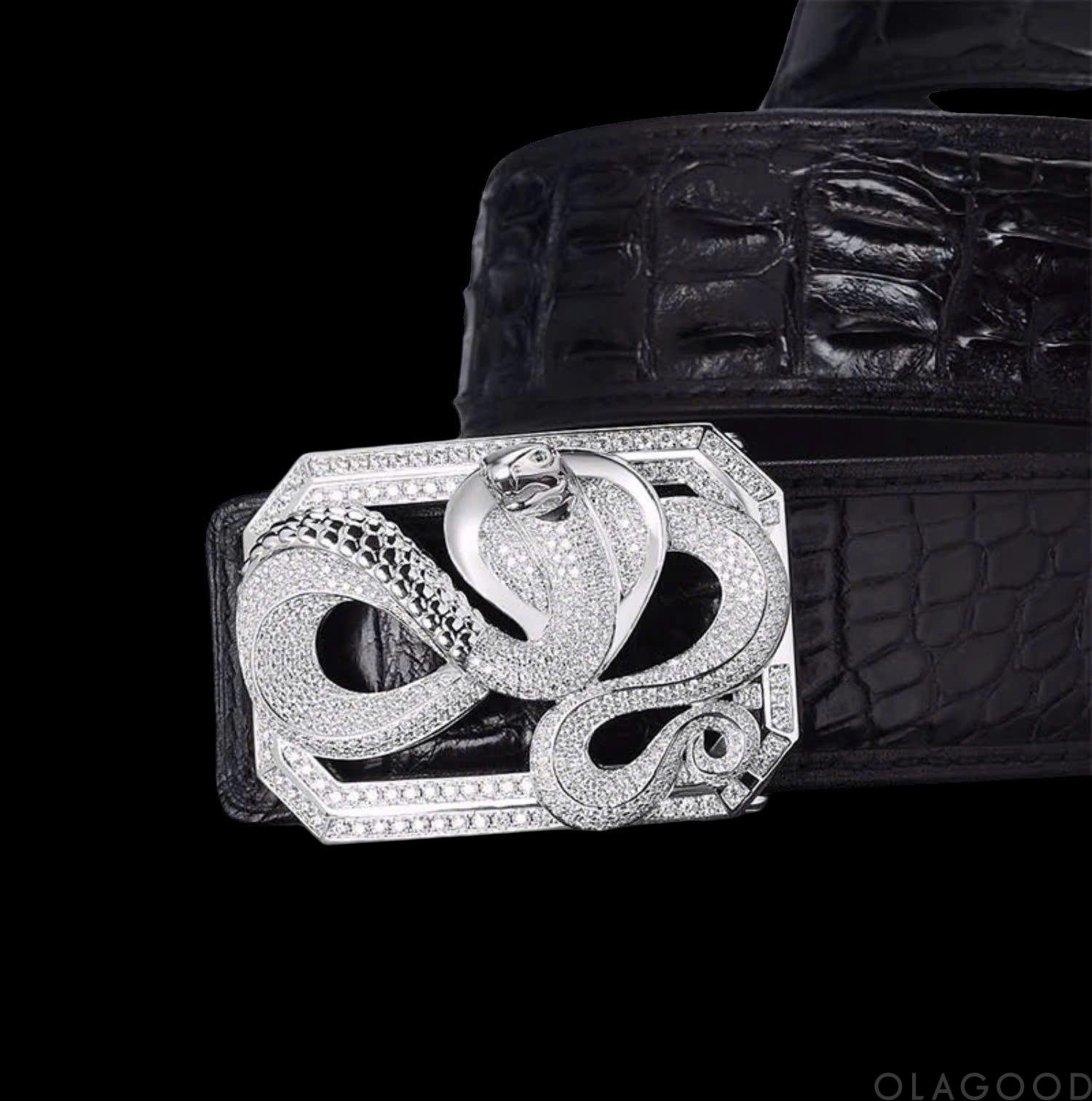 Đầu khóa thắt lưng hình hổ mang chúa – Bạc ý 925 mạ vàng trắng – Đính kim cương Moissanite - KB0187 - Hình ảnh 5