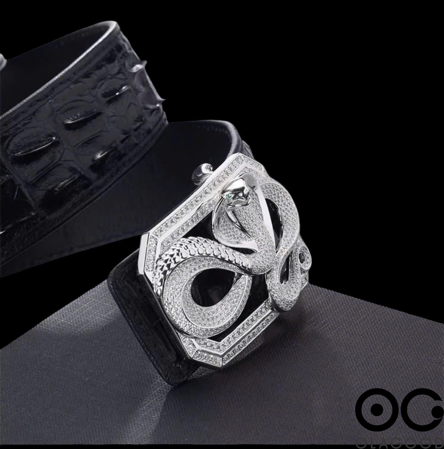 Đầu khóa thắt lưng hình hổ mang chúa – Bạc ý 925 mạ vàng trắng – Đính kim cương Moissanite - KB0187 - Hình ảnh 6