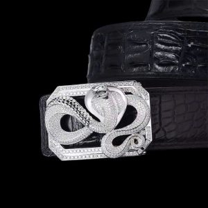 Đầu khóa thắt lưng hình hổ mang chúa – Bạc ý 925 mạ vàng trắng – Đính kim cương Moissanite - KB0187