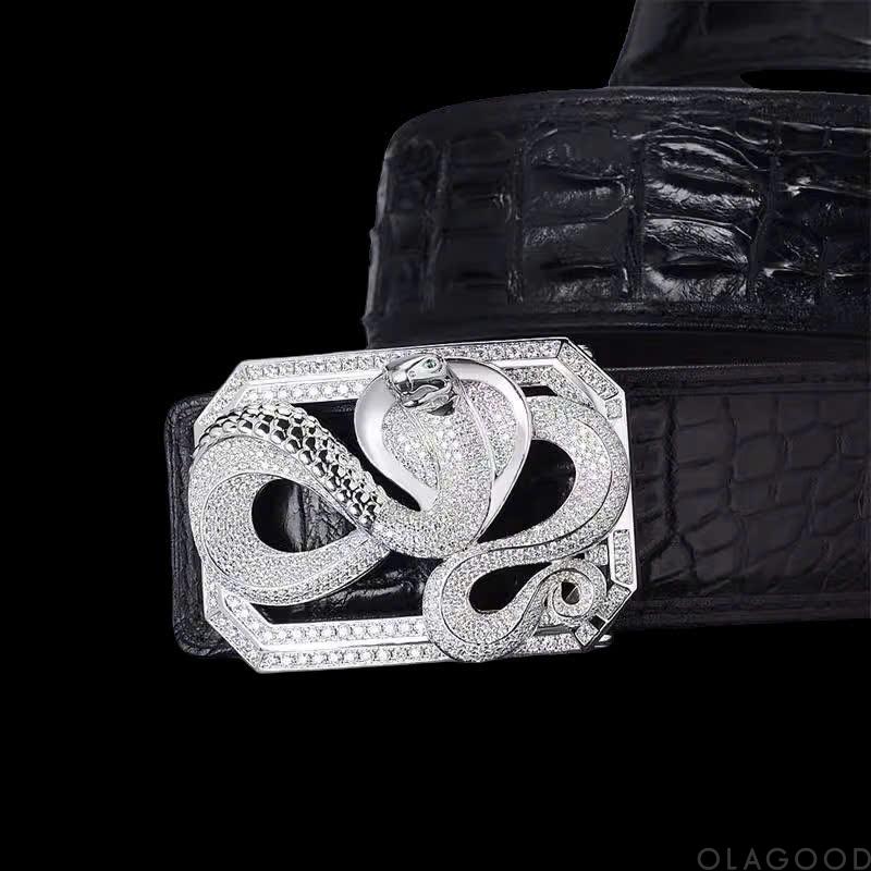 Đầu khóa thắt lưng hình hổ mang chúa – Bạc ý 925 mạ vàng trắng – Đính kim cương Moissanite - KB0187