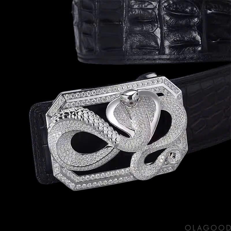 Đầu khóa thắt lưng hình hổ mang chúa – Bạc ý 925 mạ vàng trắng – Đính kim cương Moissanite - KB0187 - Hình ảnh 2