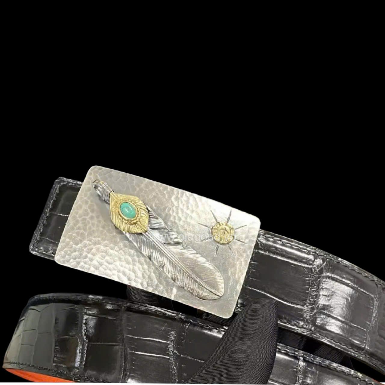 Đầu khóa thắt lưng hình lông vũ Takahashi đá xanh ngọc bạc ý 925 - KB0171 - Hình ảnh 4