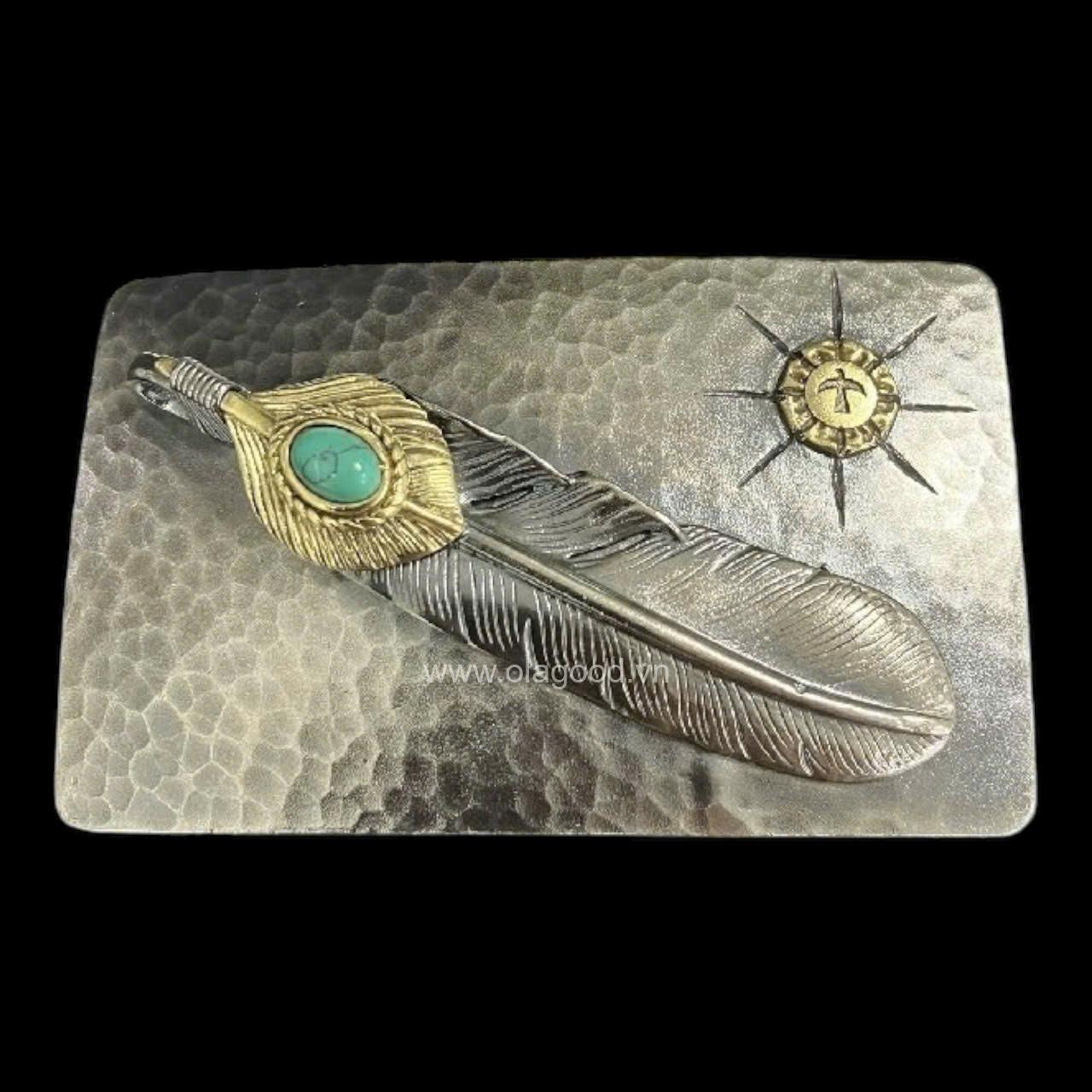 Đầu khóa thắt lưng hình lông vũ Takahashi đá xanh ngọc bạc ý 925 - KB0171