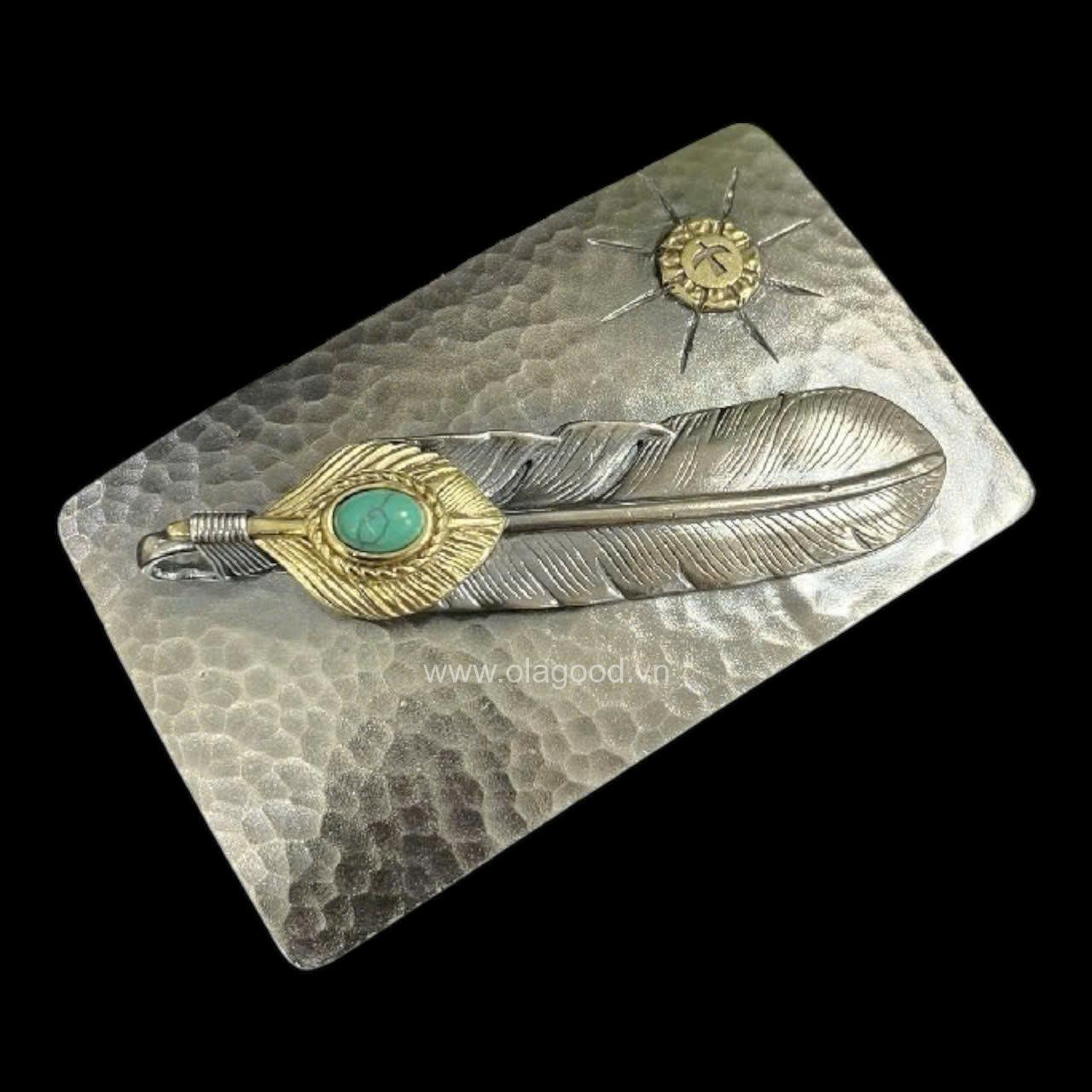 Đầu khóa thắt lưng hình lông vũ Takahashi đá xanh ngọc bạc ý 925 - KB0171 - Hình ảnh 3