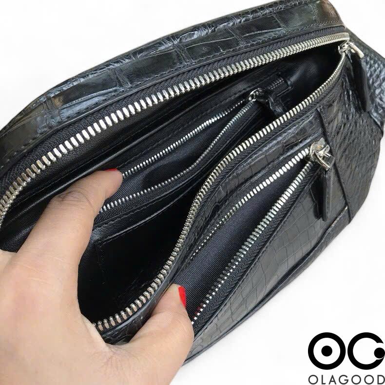 Túi bao tử nam da cá sấu đeo chéo màu đen TBTDT012S - Hình ảnh 9