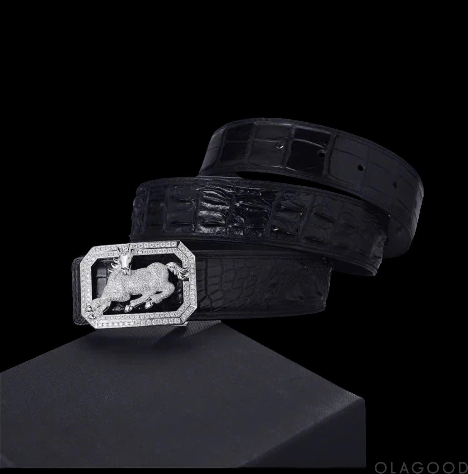 Đầu khóa thắt lưng hình con ngựa - Bạc ý 925 mạ vàng trắng - Đính kim cương Moissanite - KB0186 - Hình ảnh 3