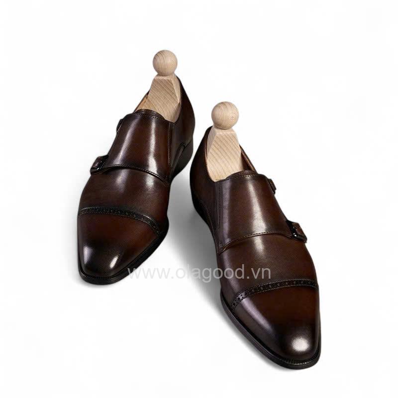 Giày double monktrap da bê cao cấp - ZDM011B - Hình ảnh 11