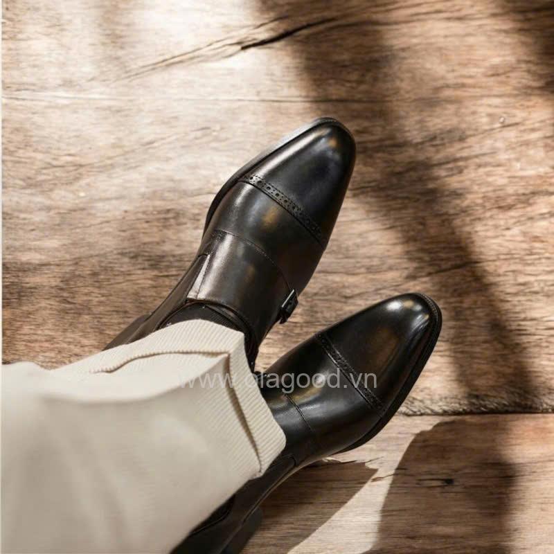 Giày double monktrap da bê cao cấp - ZDM011B - Hình ảnh 16