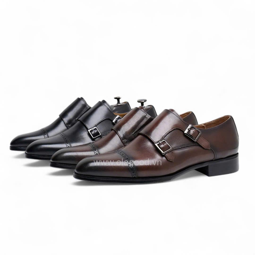Giày double monktrap da bê cao cấp - ZDM011B - Hình ảnh 10
