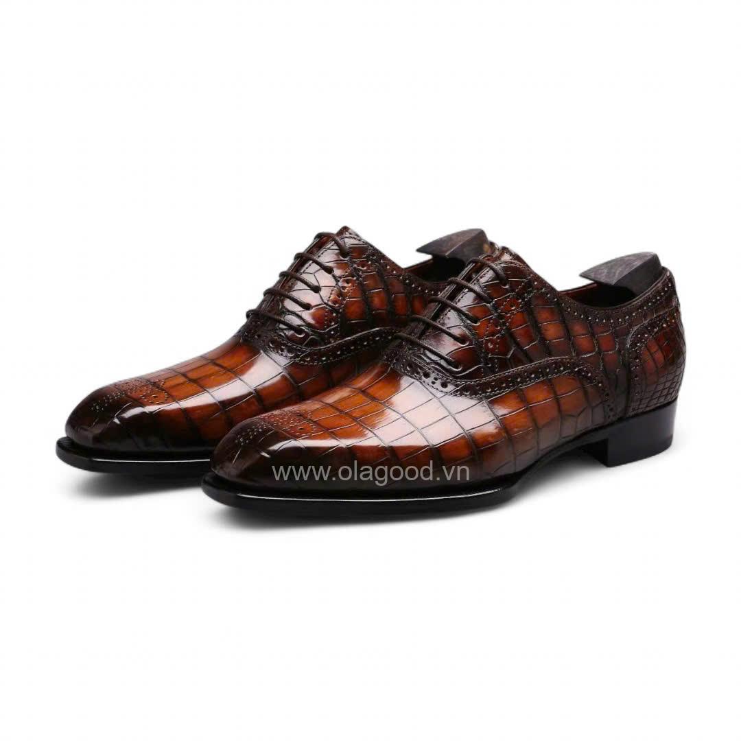 Giày Oxford Plain Toe Medallion Da Cá Sấu Nile Nhập Khẩu – Goodyear Handmade - GOGY0135S