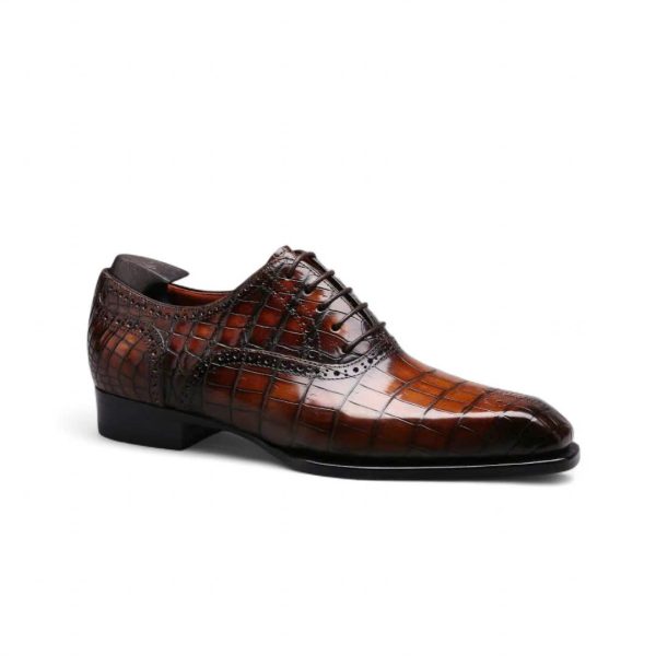 Giày Oxford Plain Toe Medallion Da Cá Sấu Nile Nhập Khẩu – Goodyear Handmade - GOGY0135S - Hình ảnh 4