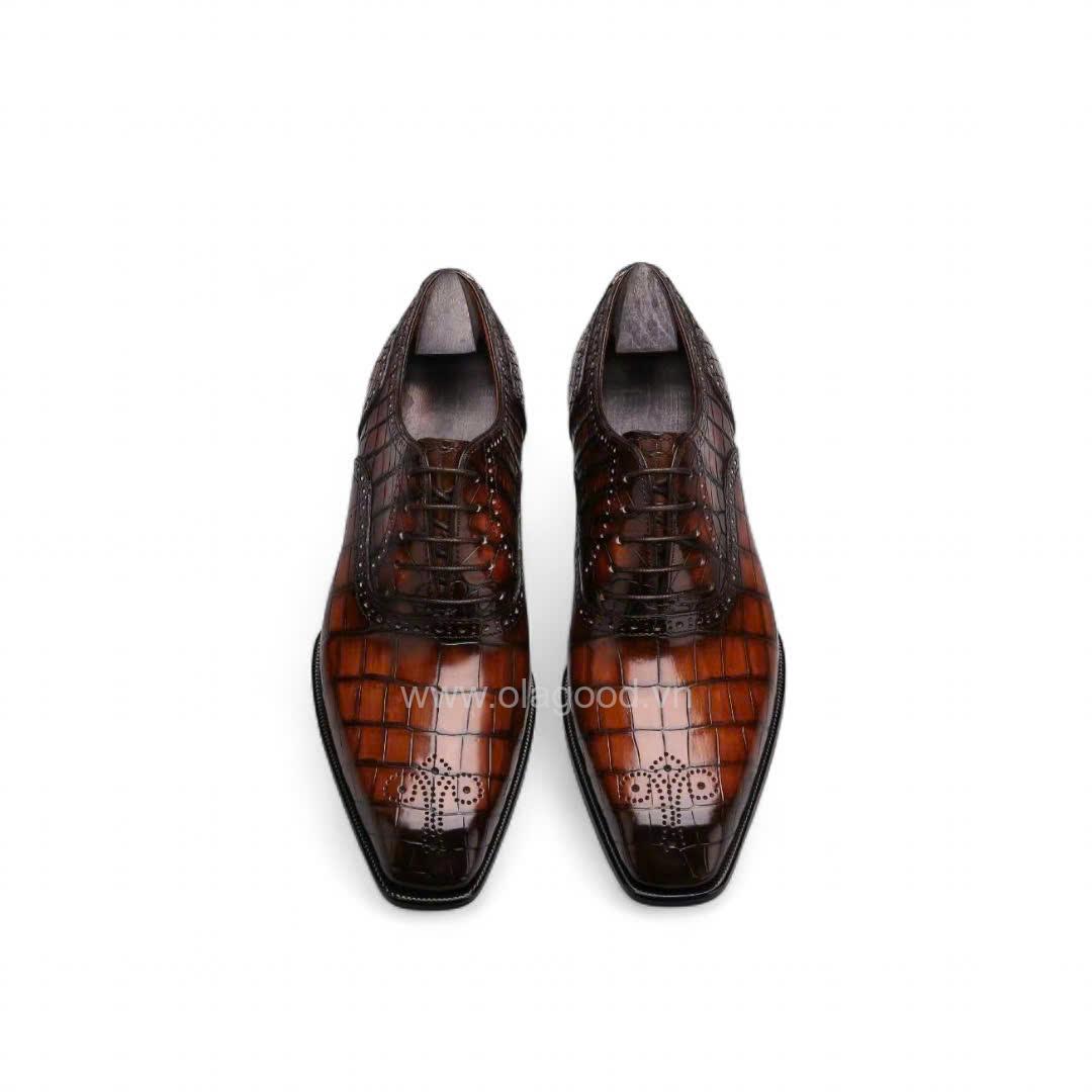 Giày Oxford Plain Toe Medallion Da Cá Sấu Nile Nhập Khẩu – Goodyear Handmade - GOGY0135S - Hình ảnh 3
