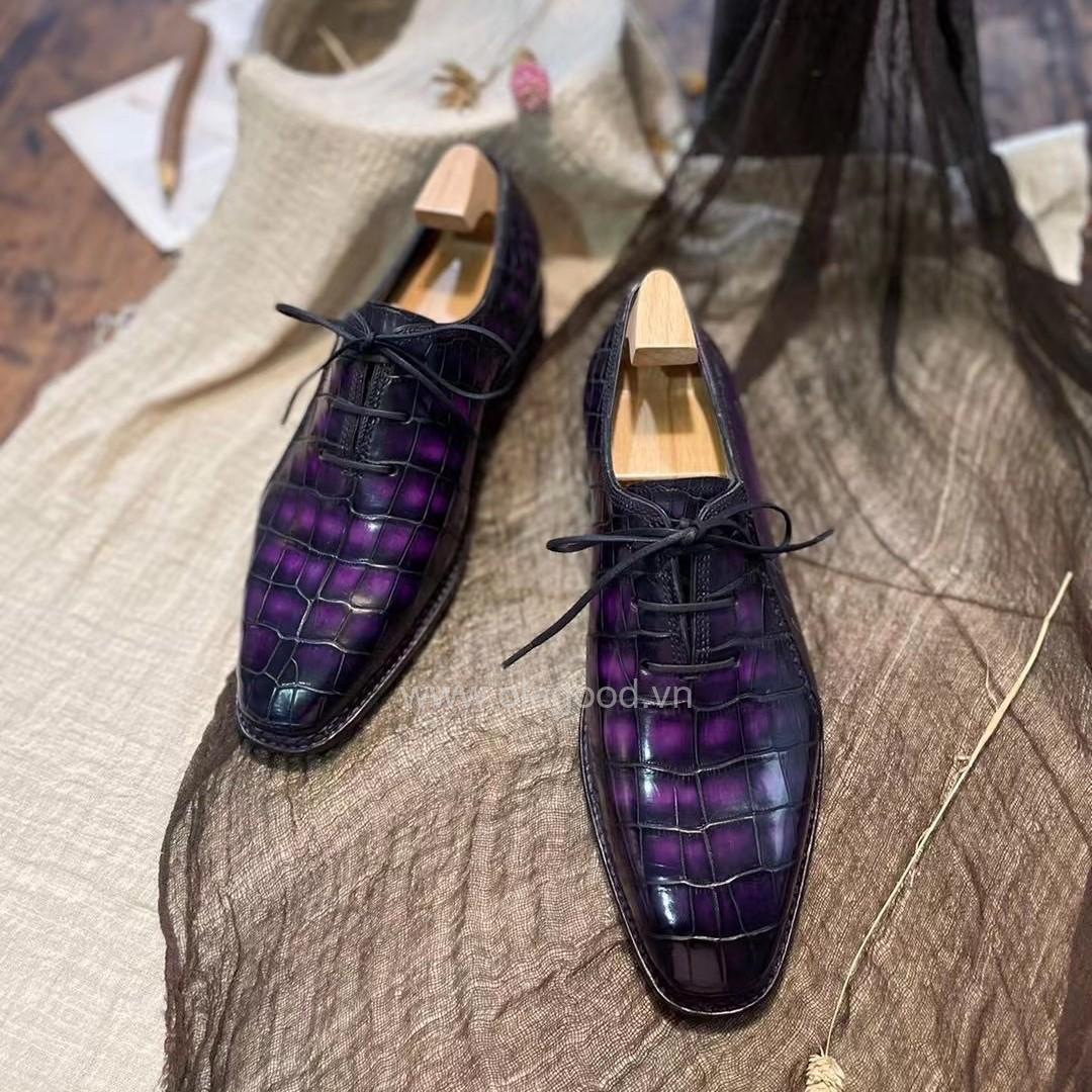 Giày Oxford wholecut da cá sấu nile phối da bê Pháp nhập khẩu - Cấu trúc norwegian handmade - GOWN0140S - Hình ảnh 7