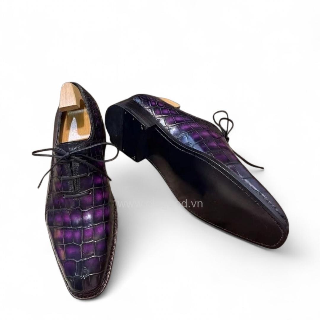 Giày Oxford wholecut da cá sấu nile phối da bê Pháp nhập khẩu - Cấu trúc norwegian handmade - GOWN0140S - Hình ảnh 6