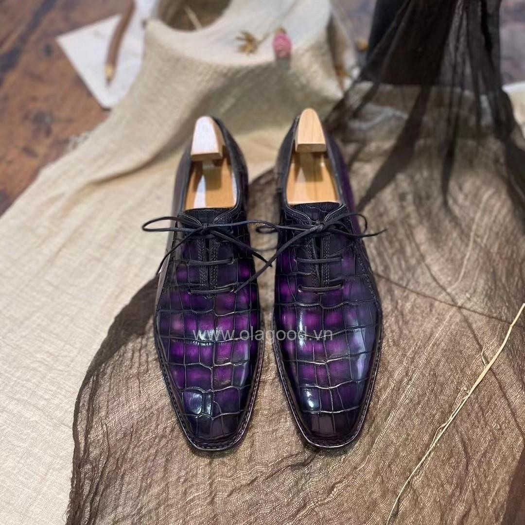 Giày Oxford wholecut da cá sấu nile phối da bê Pháp nhập khẩu - Cấu trúc norwegian handmade - GOWN0140S - Hình ảnh 8