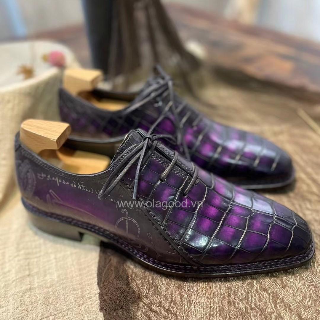 Giày Oxford wholecut da cá sấu nile phối da bê Pháp nhập khẩu - Cấu trúc norwegian handmade - GOWN0140S - Hình ảnh 11