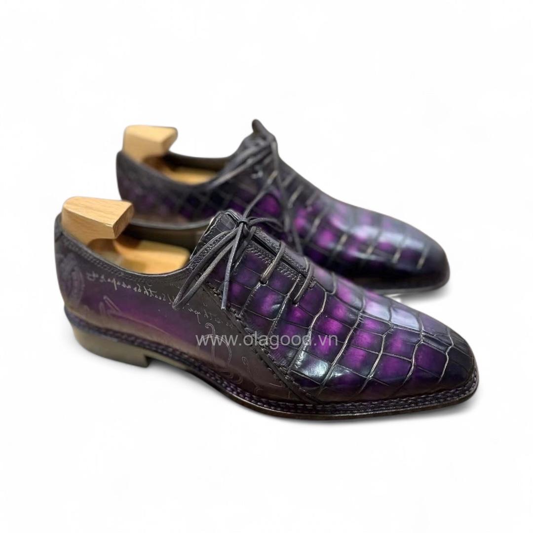 Giày Oxford wholecut da cá sấu nile phối da bê Pháp nhập khẩu - Cấu trúc norwegian handmade - GOWN0140S - Hình ảnh 4