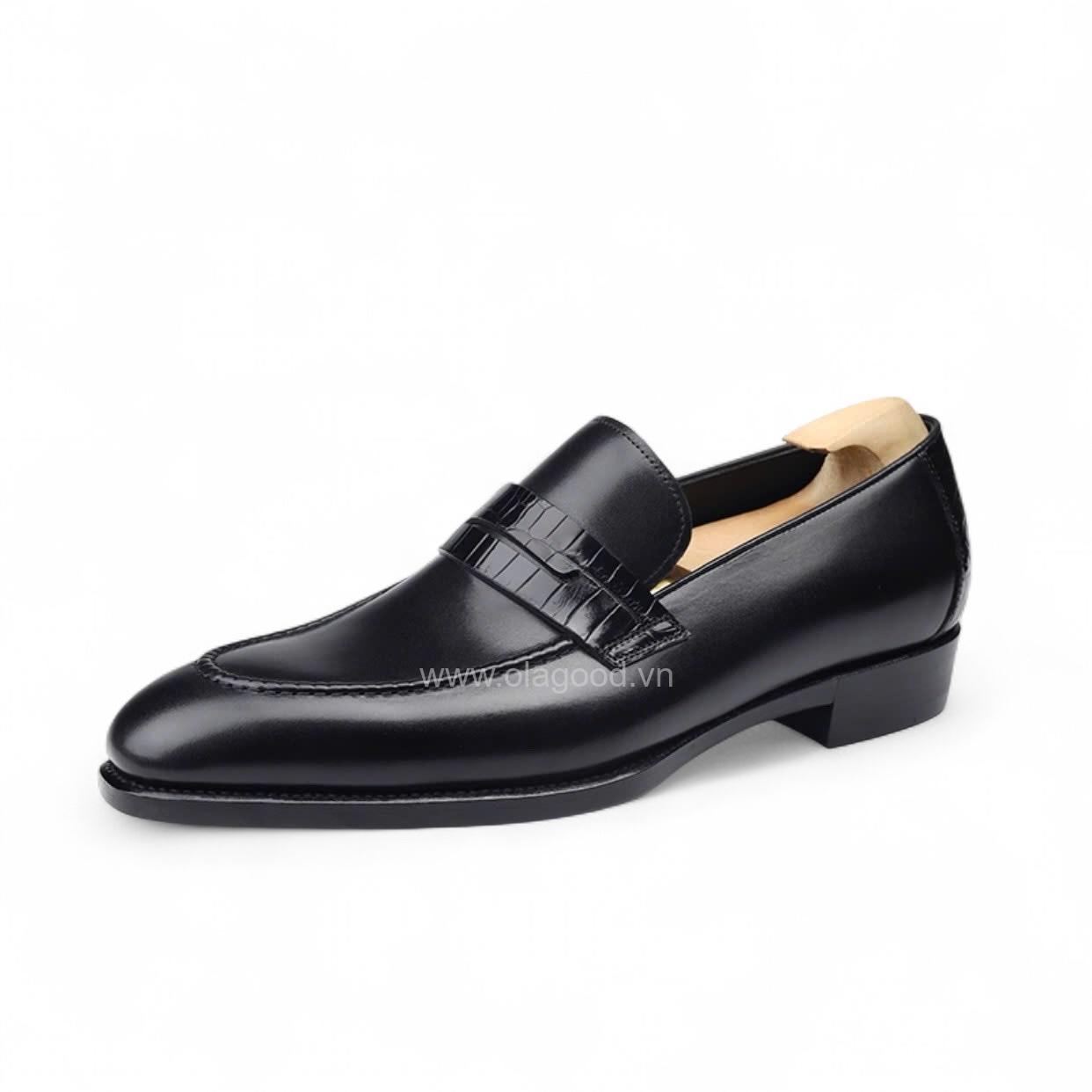Giày loafer penny da bê pháp phối da cá sấu nile cao cấp - GLPGY0138S