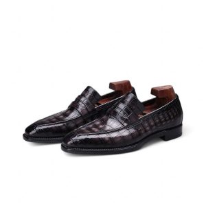 Giày loafer penny da cá sấu nile - Goodyear handmade, lên màu patina - GLPGY0146S