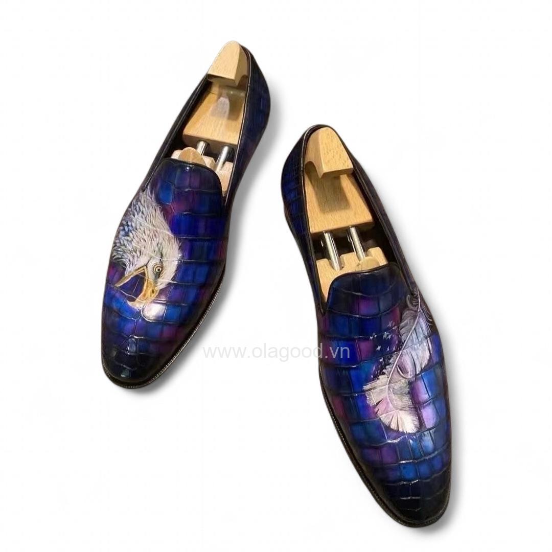 Giày loafer whole cut da cá sấu nile cao cấp - Cấu trúc goodyear handmade - GLWGY0139S - Hình ảnh 3