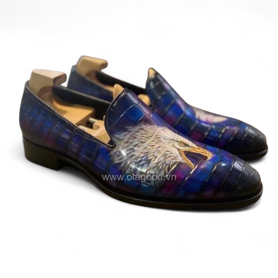Giày loafer whole cut da cá sấu nile cao cấp - Cấu trúc goodyear handmade - GLWGY0139S - Hình ảnh 4