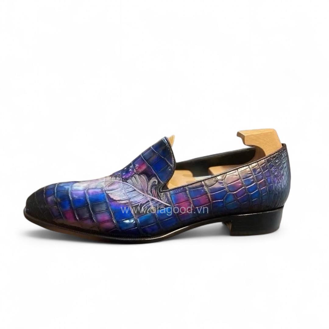 Giày loafer whole cut da cá sấu nile cao cấp - Cấu trúc goodyear handmade - GLWGY0139S - Hình ảnh 5