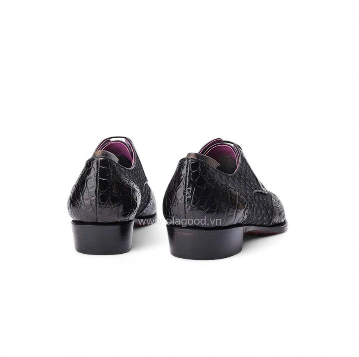 Giày wingtips derby da cá sấu nile kết hợp vải Scabal nhập khẩu - Cấu trúc goodyear handmade - GDGY0131S - Hình ảnh 5