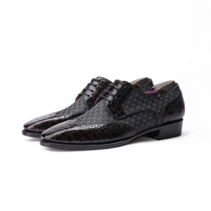 Giày wingtips derby da cá sấu nile kết hợp vải Scabal nhập khẩu - Cấu trúc goodyear handmade - GDGY0131S