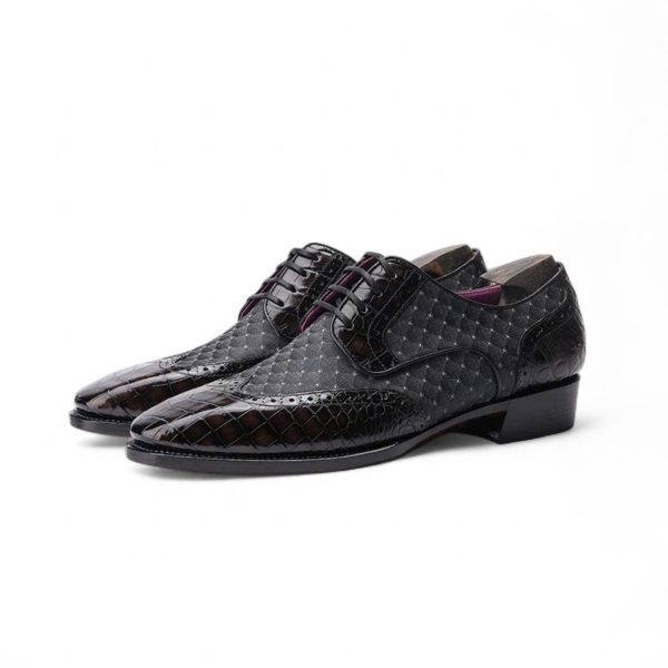 Giày wingtips derby da cá sấu nile kết hợp vải Scabal nhập khẩu - Cấu trúc goodyear handmade - GDGY0131S
