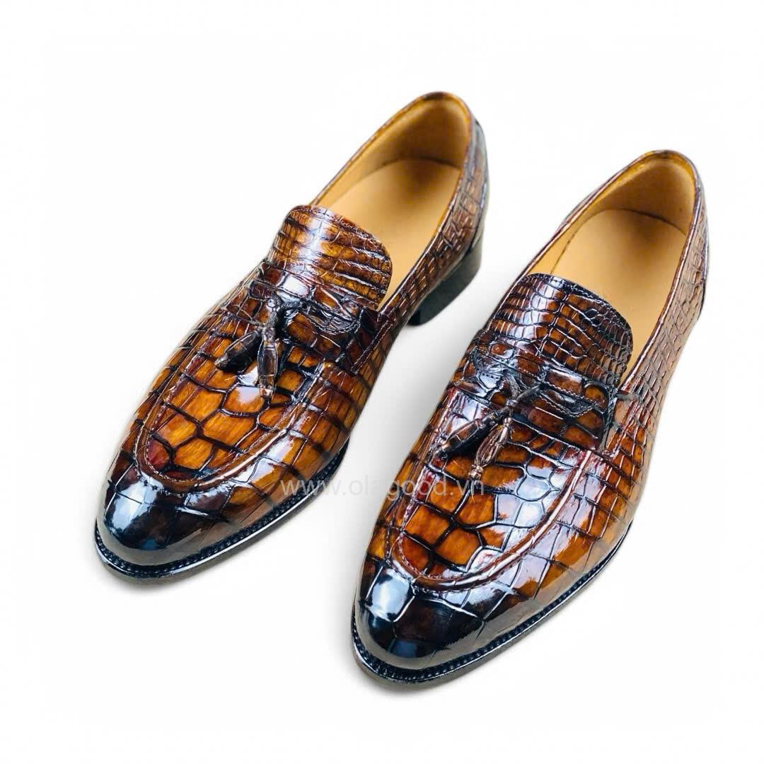 Giày loafer tassel nam da cá sấu cao cấp - Cấu trúc goodyear handmade - GGY0128S - Hình ảnh 4