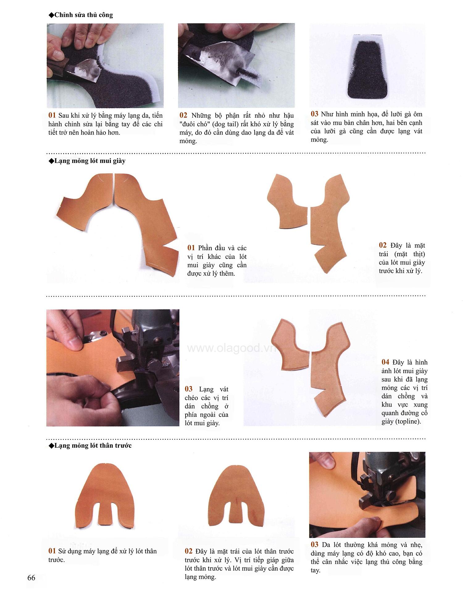 Công đoạn lạng mỏng mép mui lót giày và lót thân giày