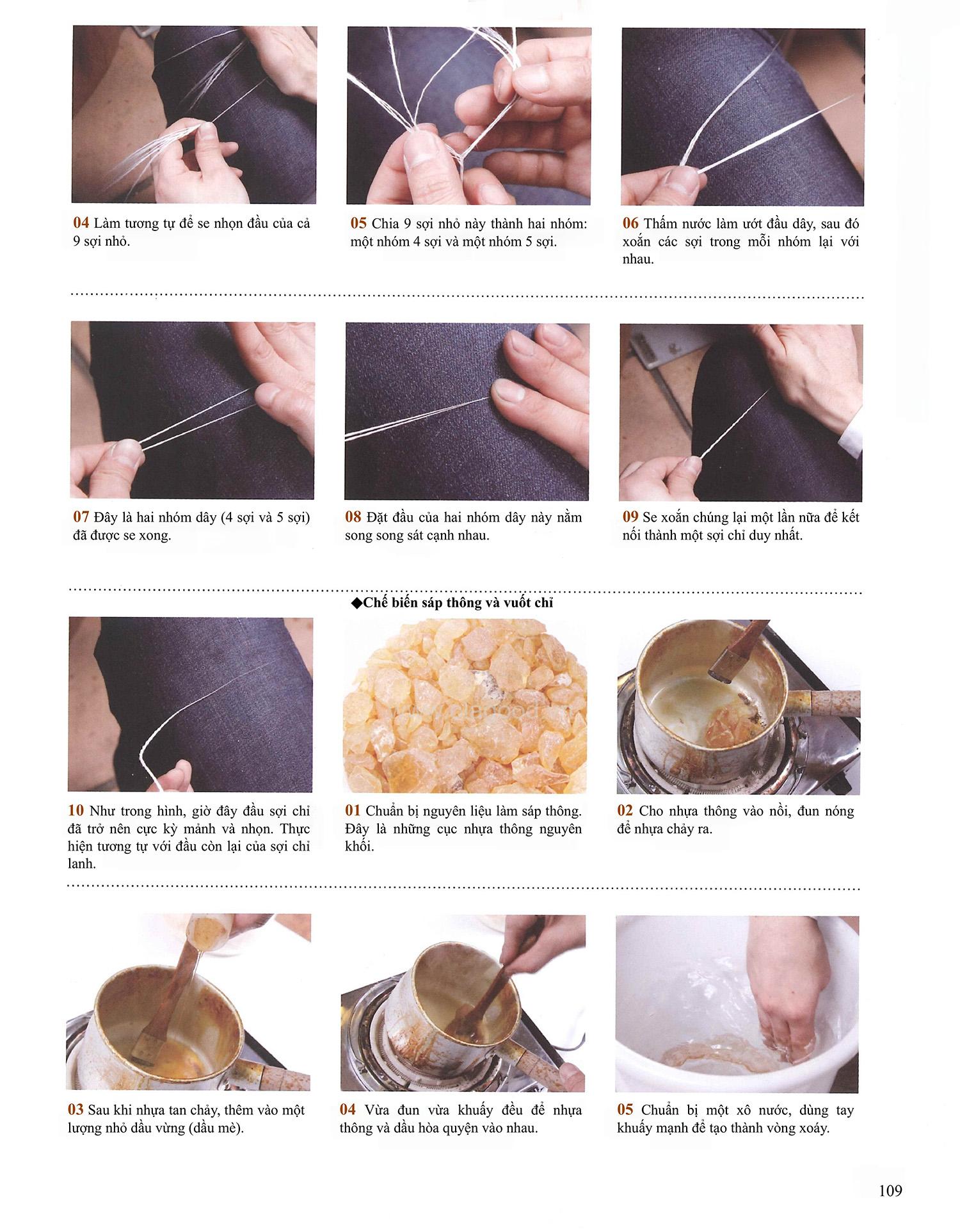 Công đoạn chuẩn bị chỉ khâu cho một đôi giày thủ công