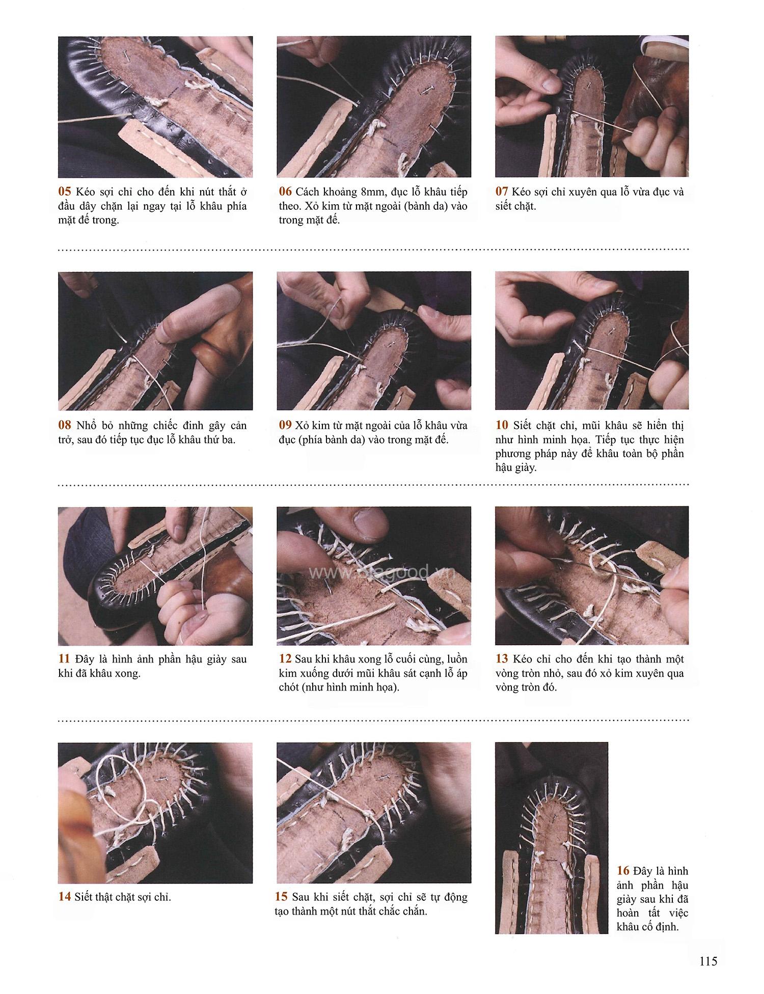 Công đoạn khâu nội phần gót cho một đôi giày thủ công