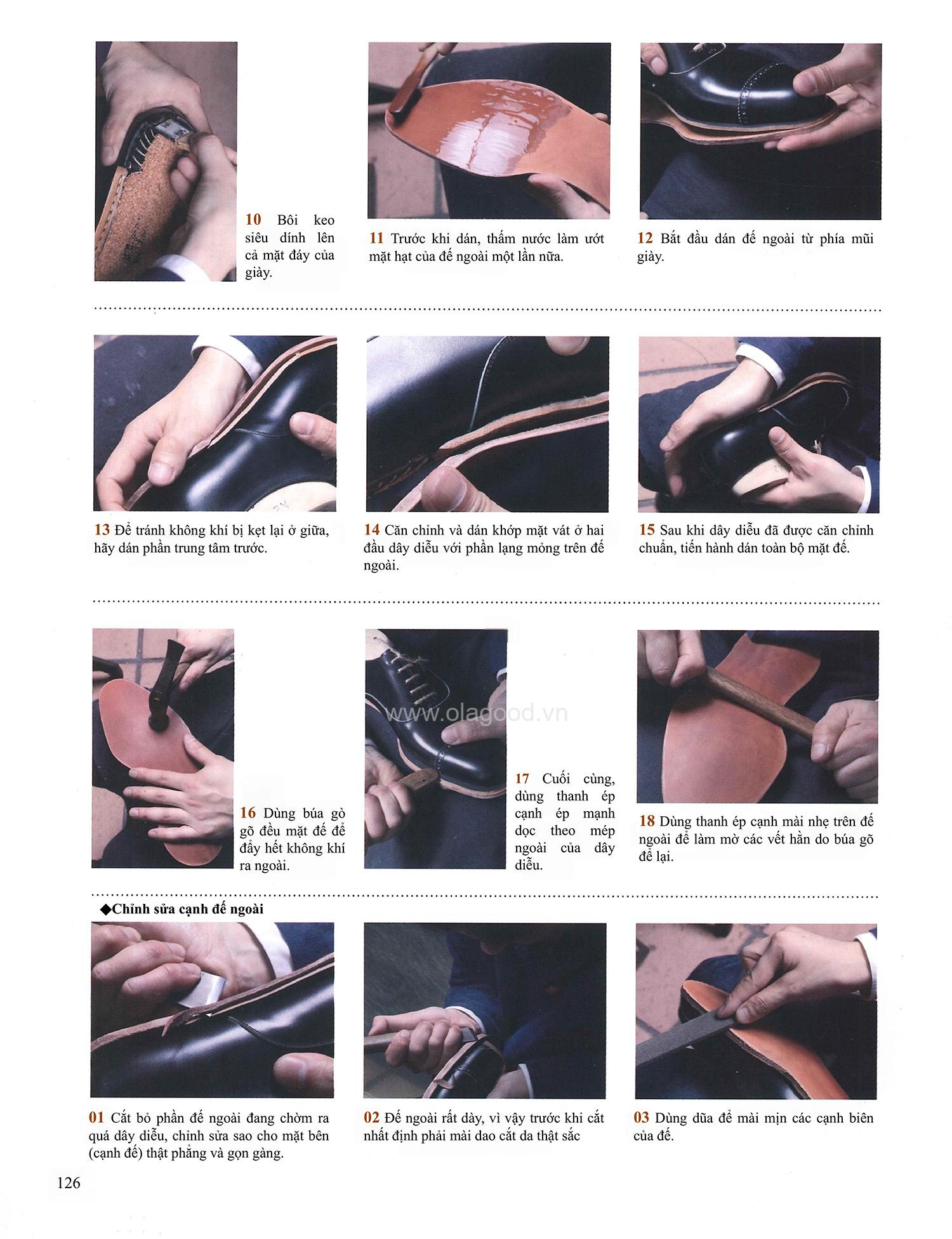 Công đoạn dán đế ngoài của một đôi giày handmade cao cấp