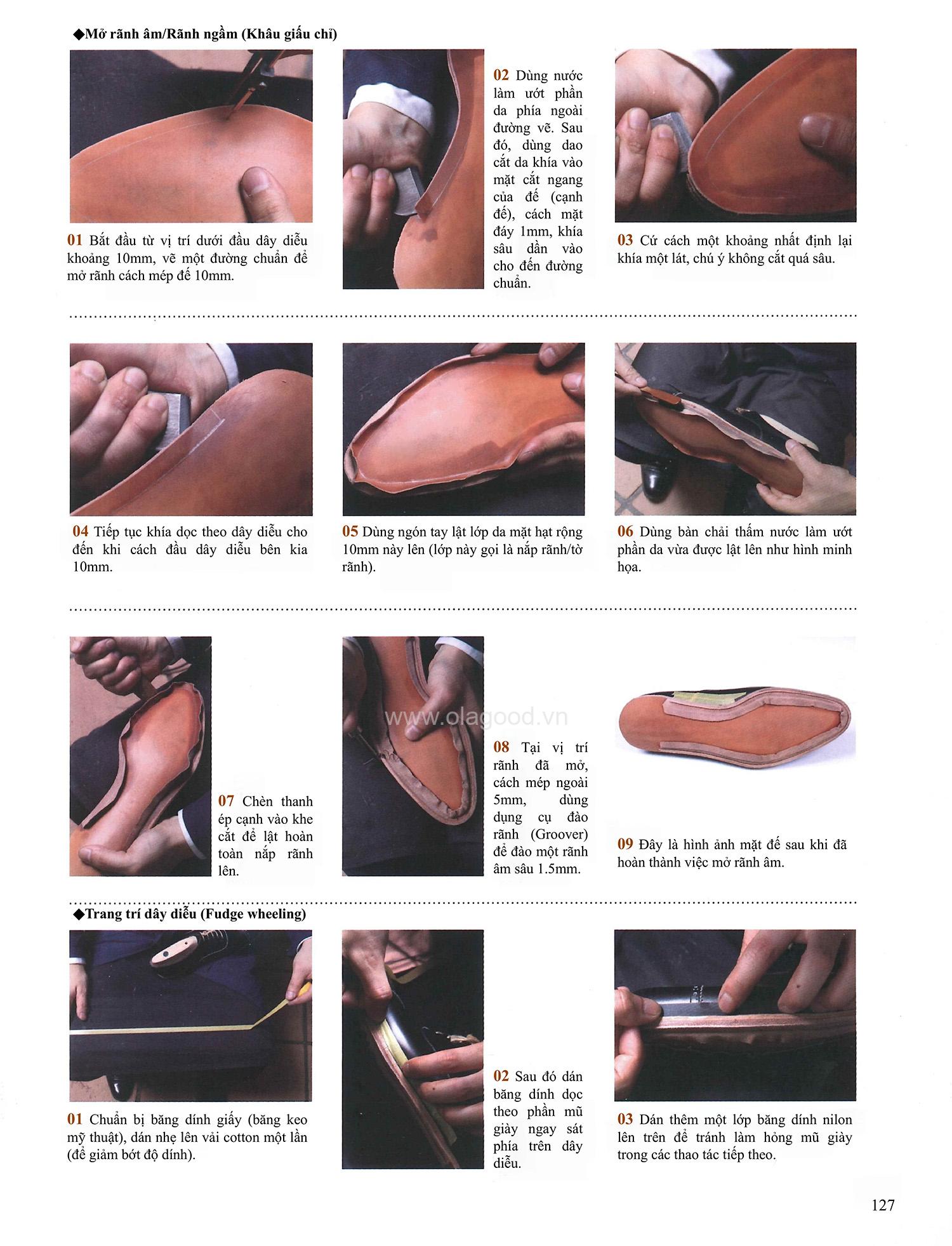 Công đoạn xẻ rãnh âm của một đôi giày handmade cao cấp