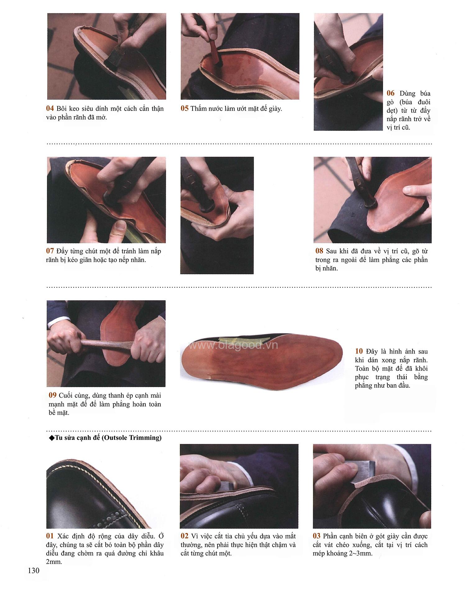 Công đoạn nắp rãnh và gọt tỉa cạnh đế của một đôi giày handmade cao cấp