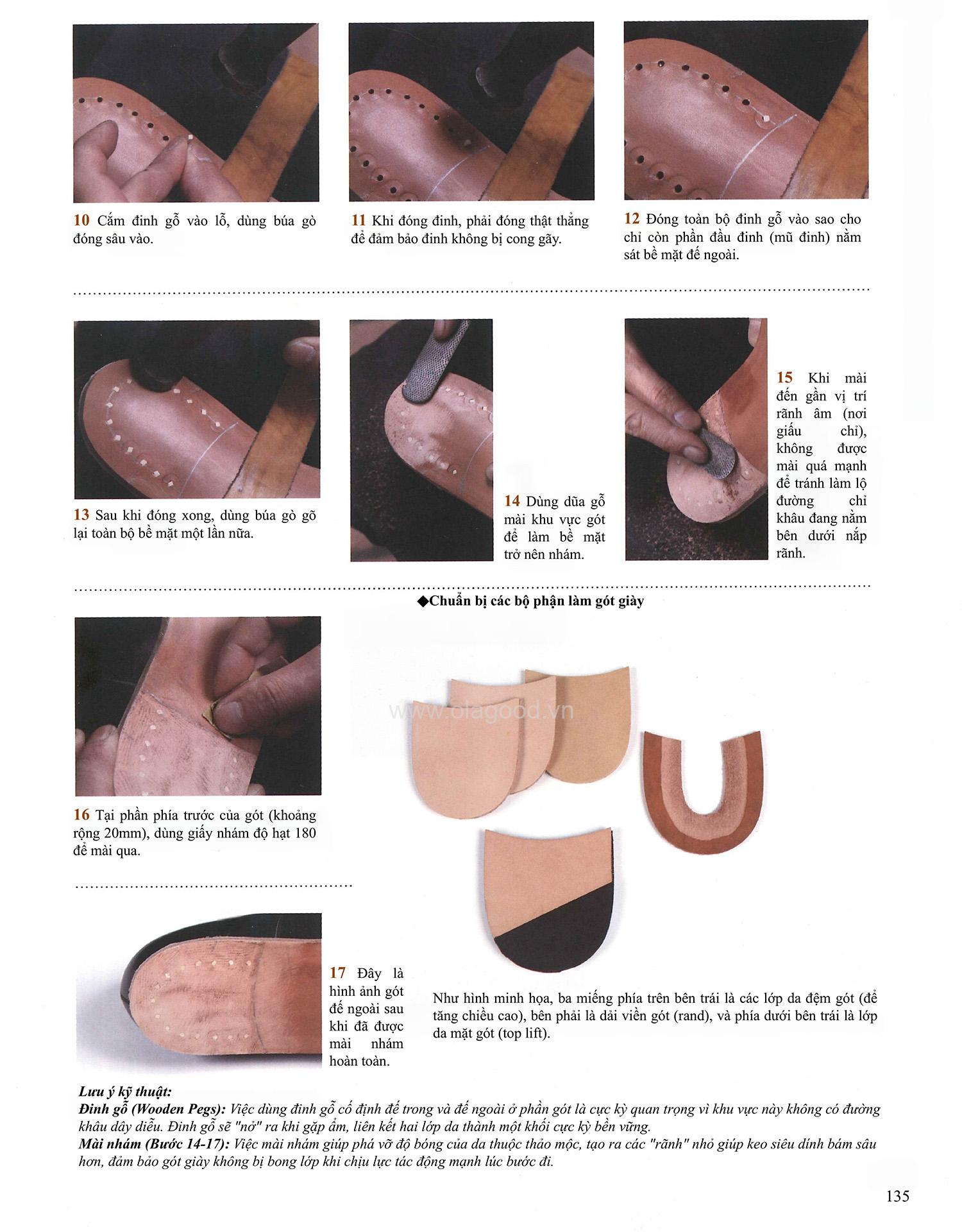 Công đoạn đóng đinh gỗ của một đôi giày handmade cao cấp