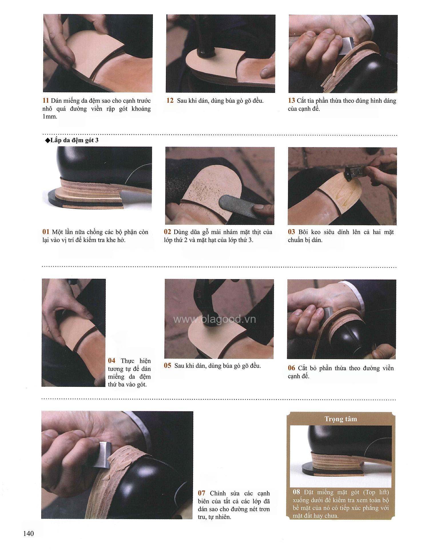 Công đoạn đóng gót (heel-piece) của một đôi giày handmade cao cấp