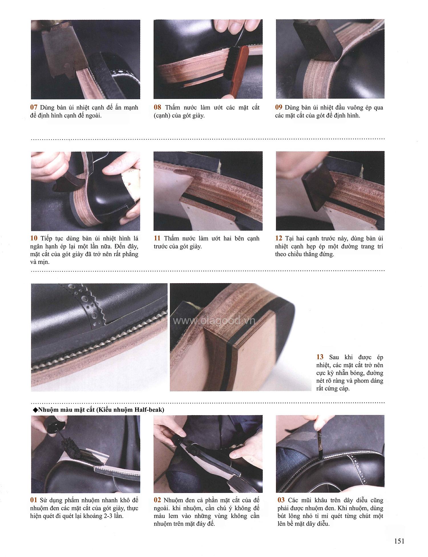 Công đoạn ủi nhiệt và lên màu cạnh đế của một đôi giày handmade cao cấp