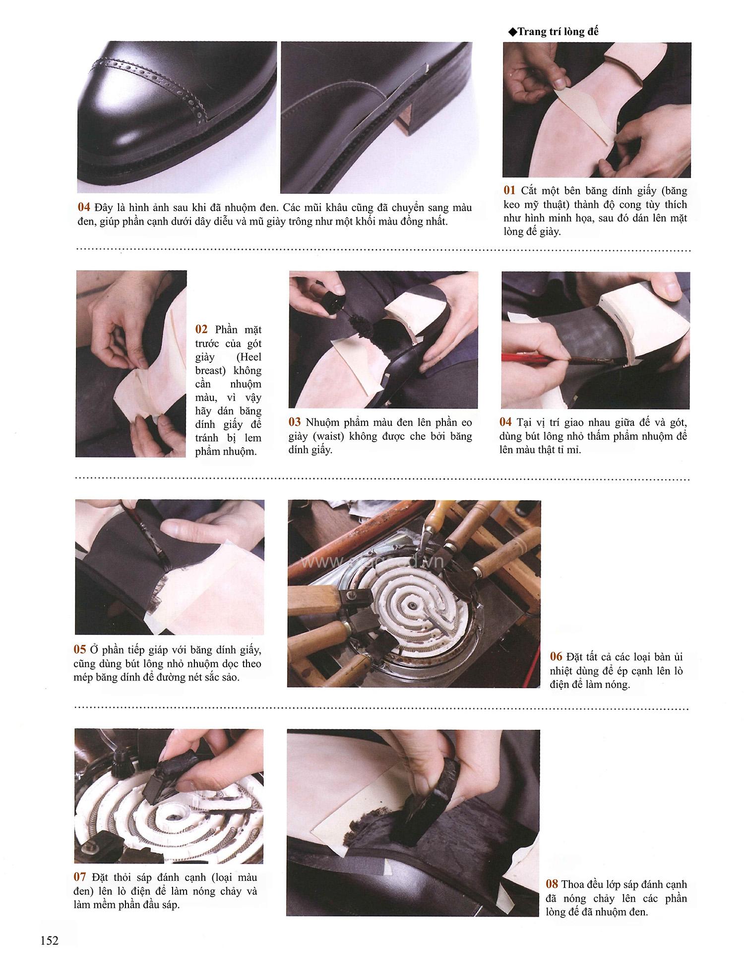 Công đoạn trang trí và lên màu mặt đế ngoài của một đôi giày handmade cao cấp