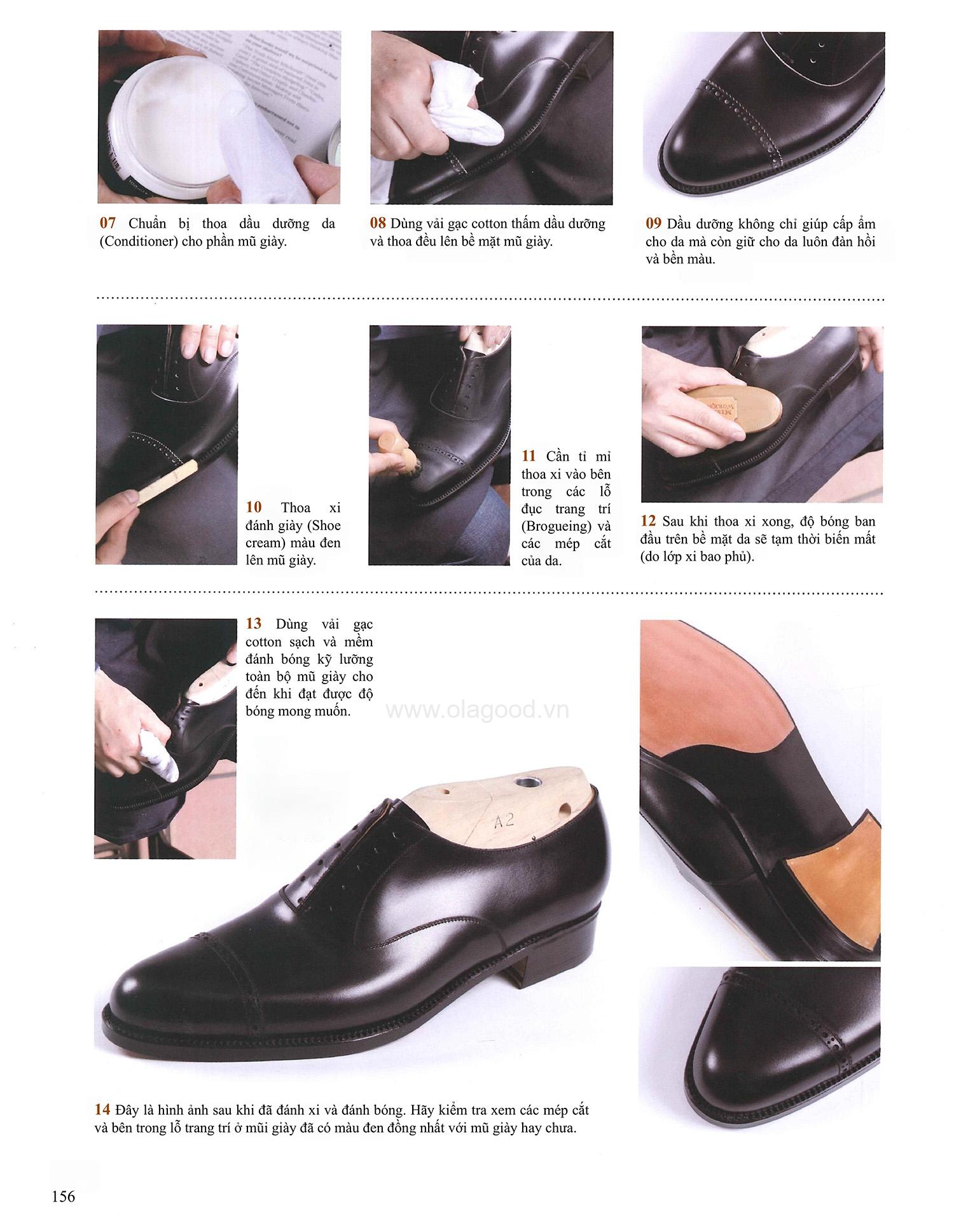 Công đoạn dùng dầu chuyên dụng để dưỡng da cho mũ giày 