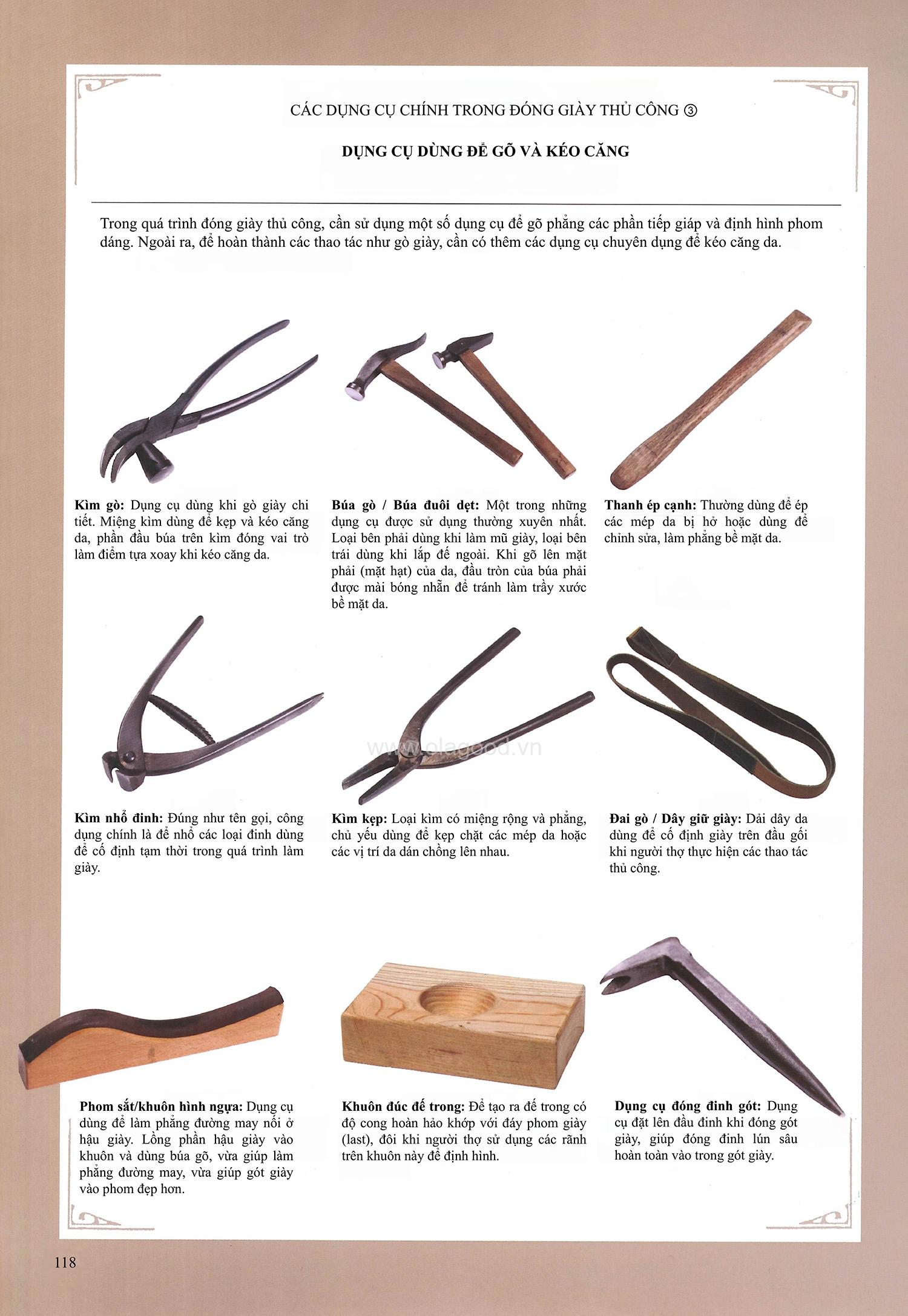 Dụng cụ để gò trong nghề đóng giày da thủ công